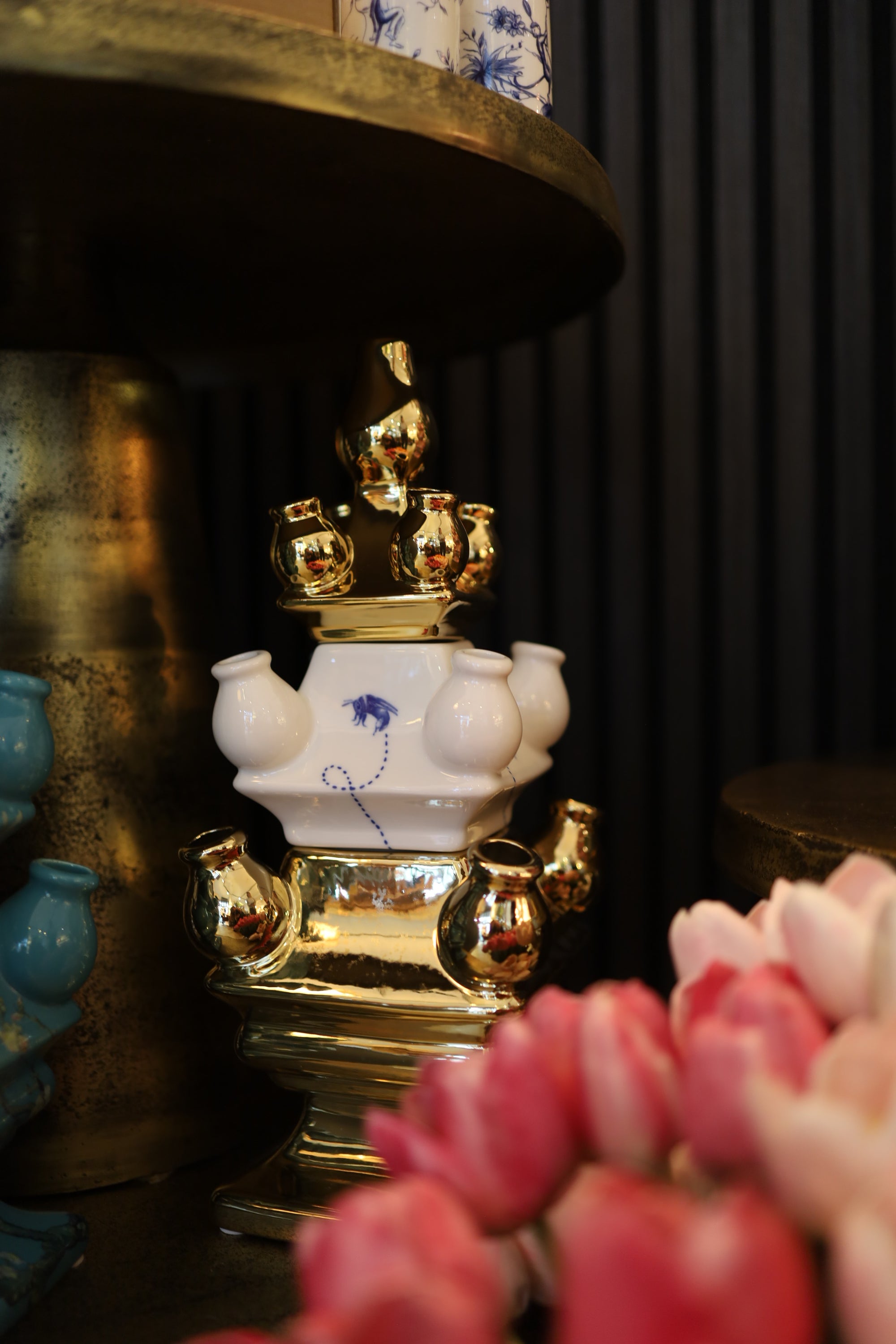 Heinen Delftsblauw - Tulpenvaas 3-delig Bezig Bijtje Goud