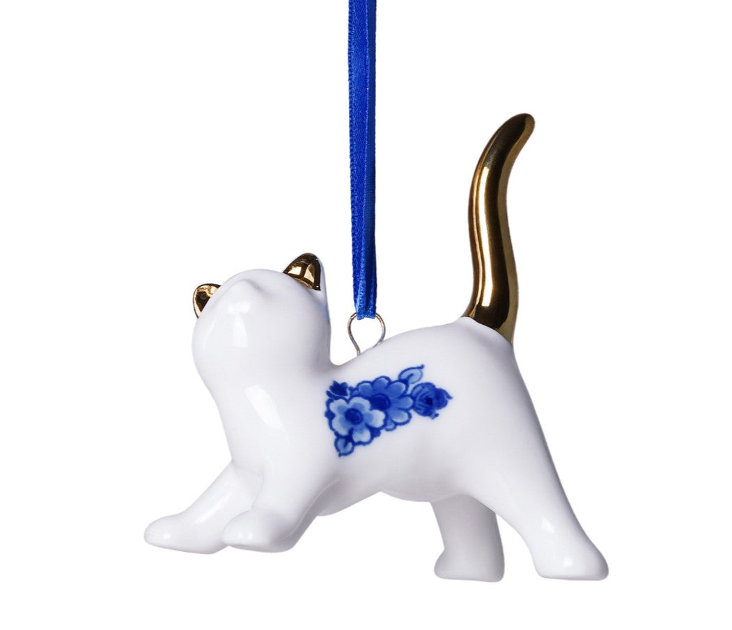Heinen Delftsblauw - Kerstornament speelse Kat
