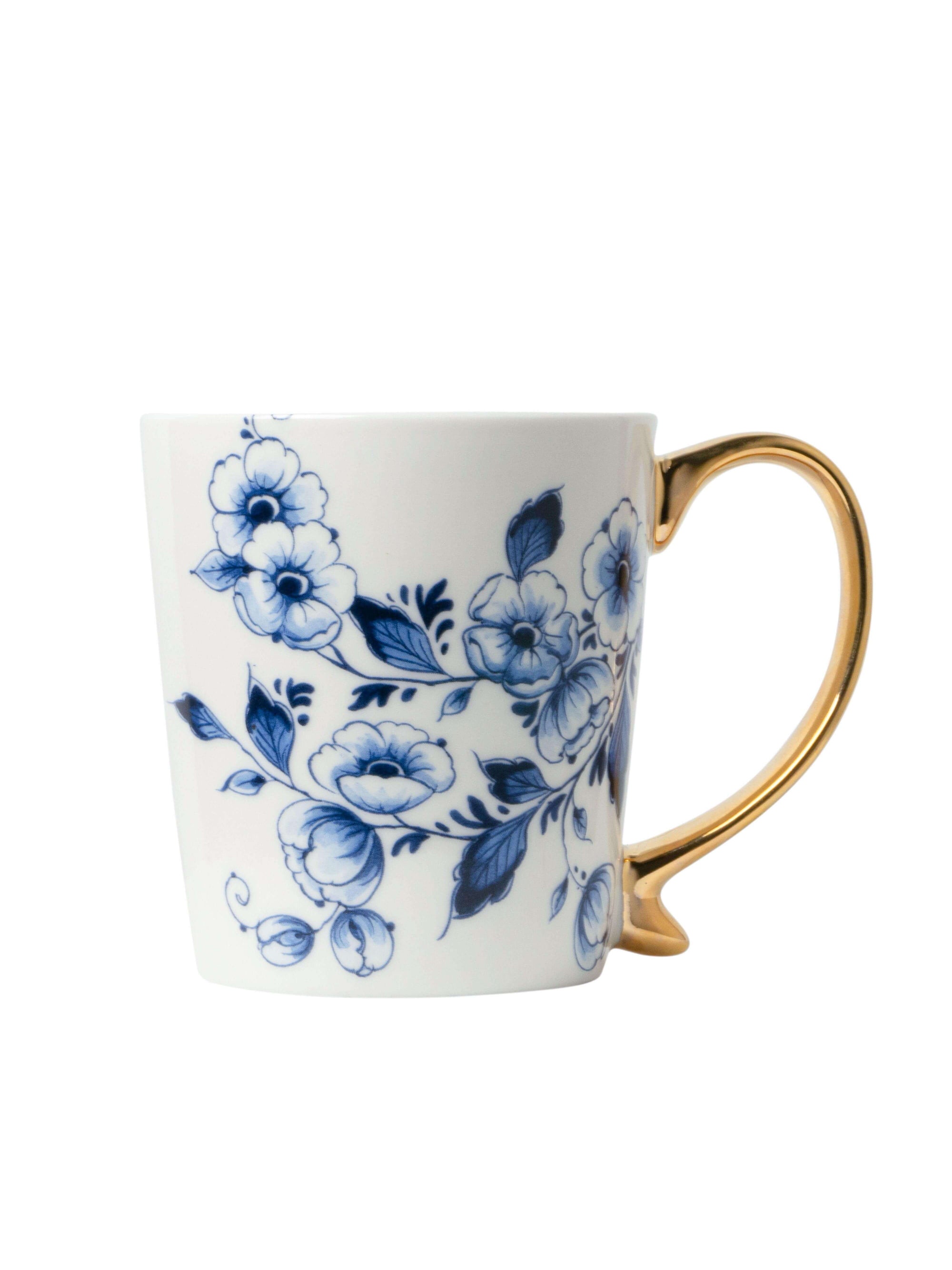 Heinen Delftsblauw - Mok Bloemen goud