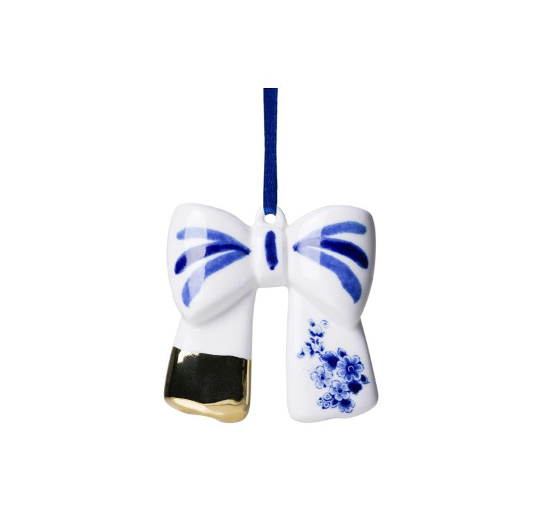 Heinen Delftsblauw - Kerstornament strik goud