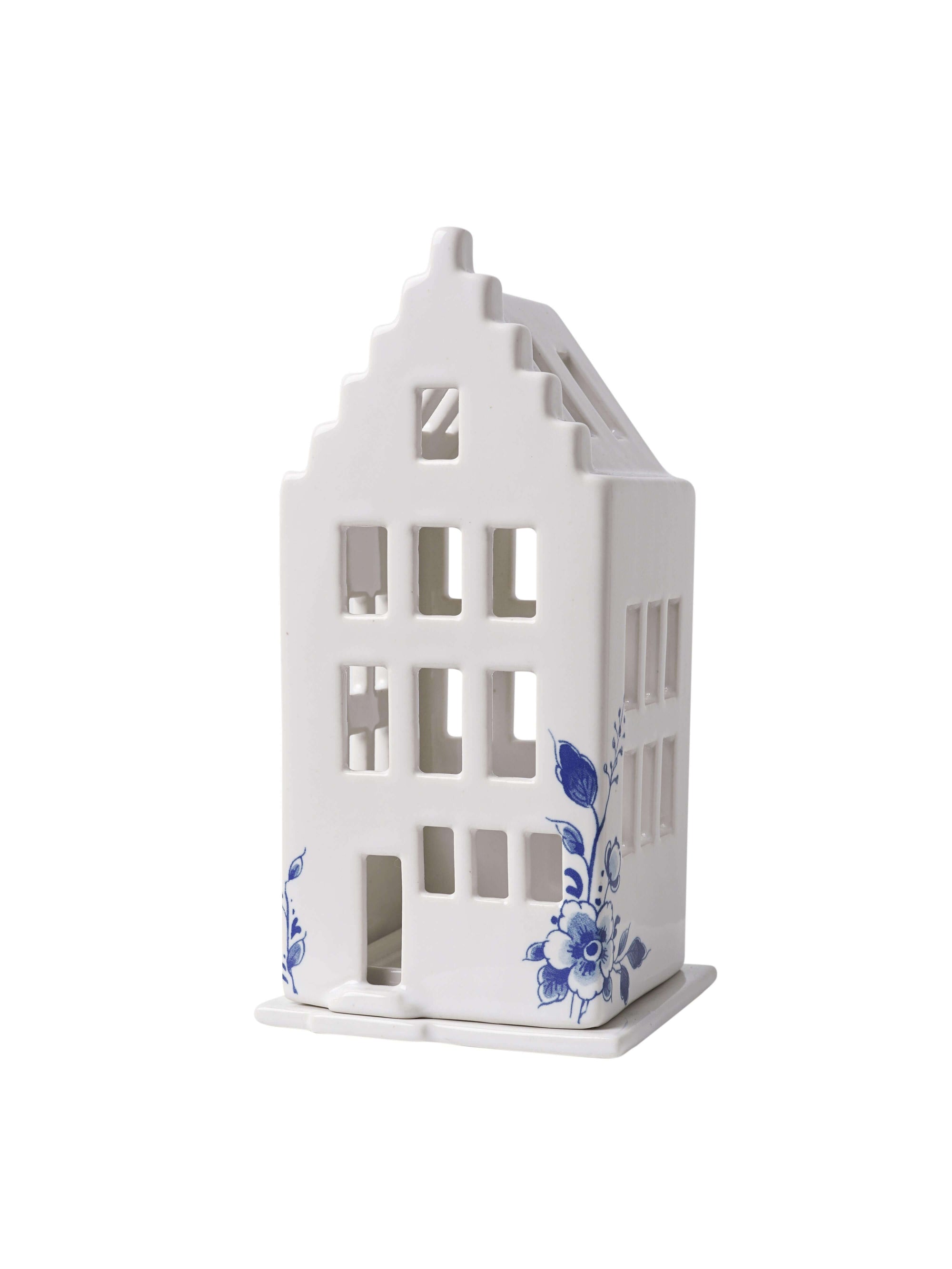 Heinen Delftsblauw - Waxinelichthouder huis trapgevel 17 cm