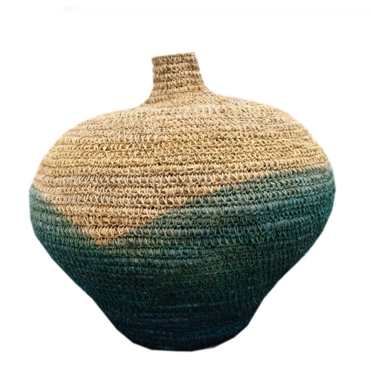 Mand Guci Botal - Model 2 - Handgemaakt - H48 x Ø50 cm - Naturel/Groen