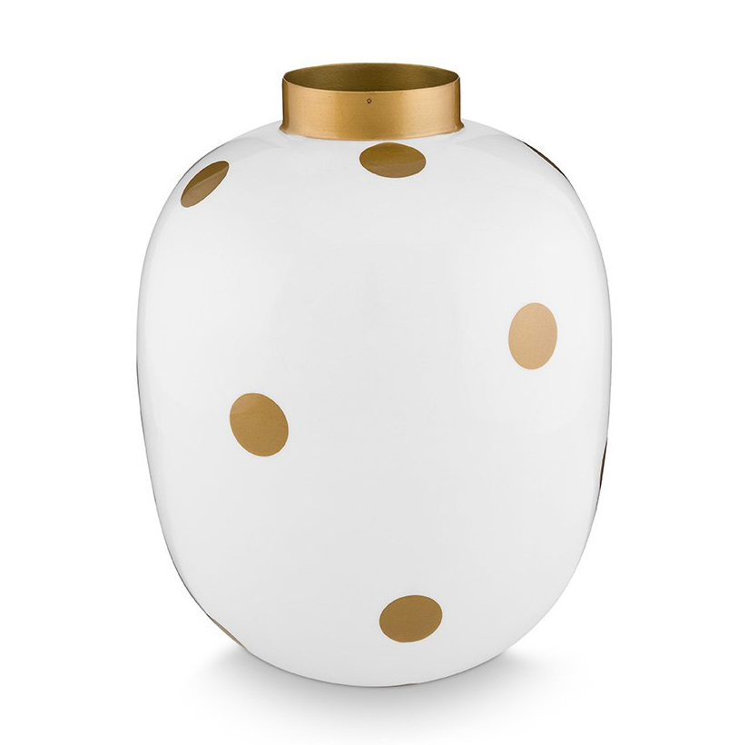 Witte Vaas met Gouden Stippen - (32 cm) Pip design