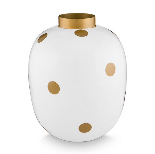 Witte Vaas met Gouden Stippen - (32 cm) Pip design